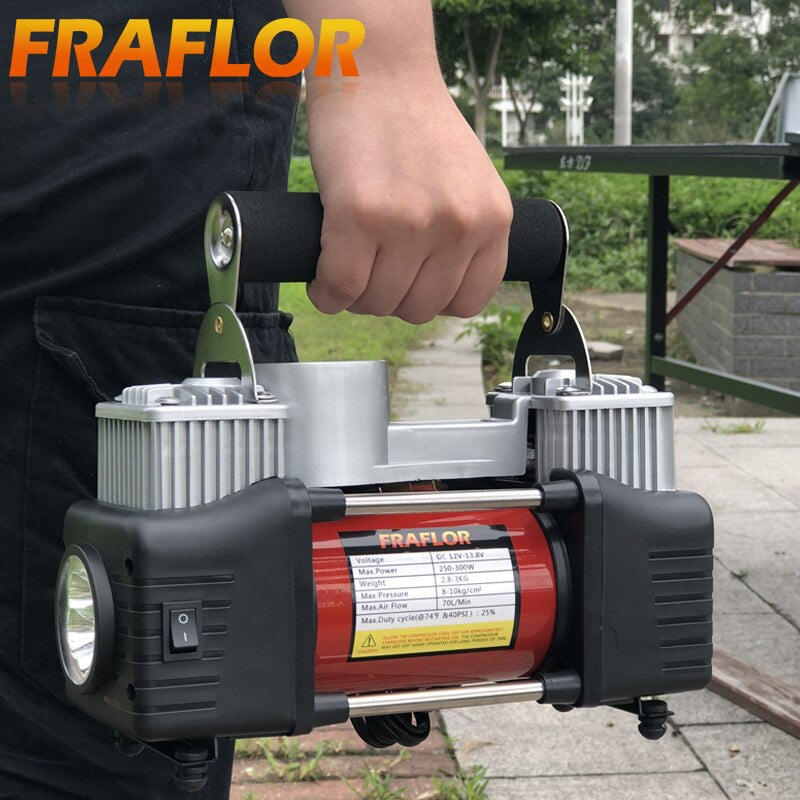 12V Air Compressor for Cars SUV Light Trucks High Pressure Air Pump Twin Cylinder Metal Inflatable Auto Electric Tire Inflator