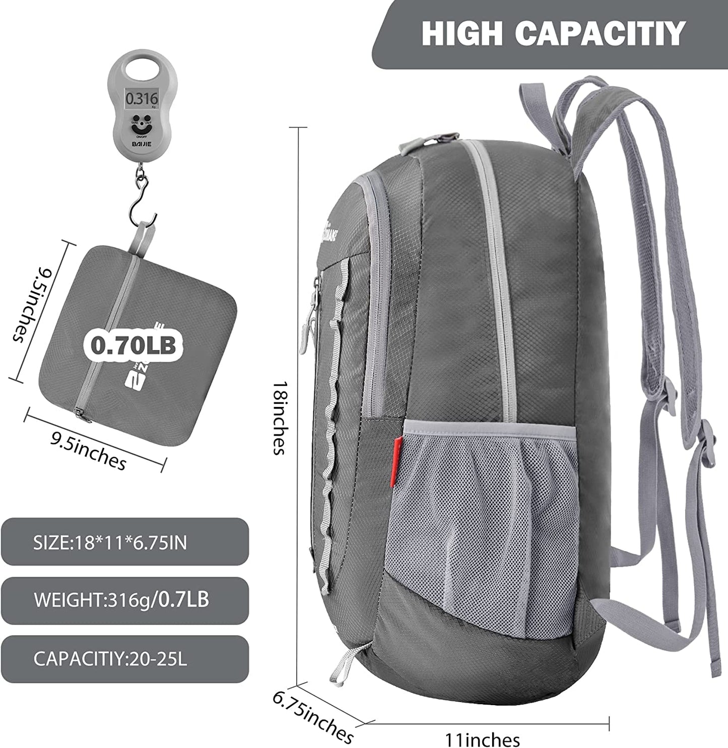 Packable Hiking Backpack Water Resistant:32L Lightweight Foldable Backpacks - Small Packable Back Pack for Travel