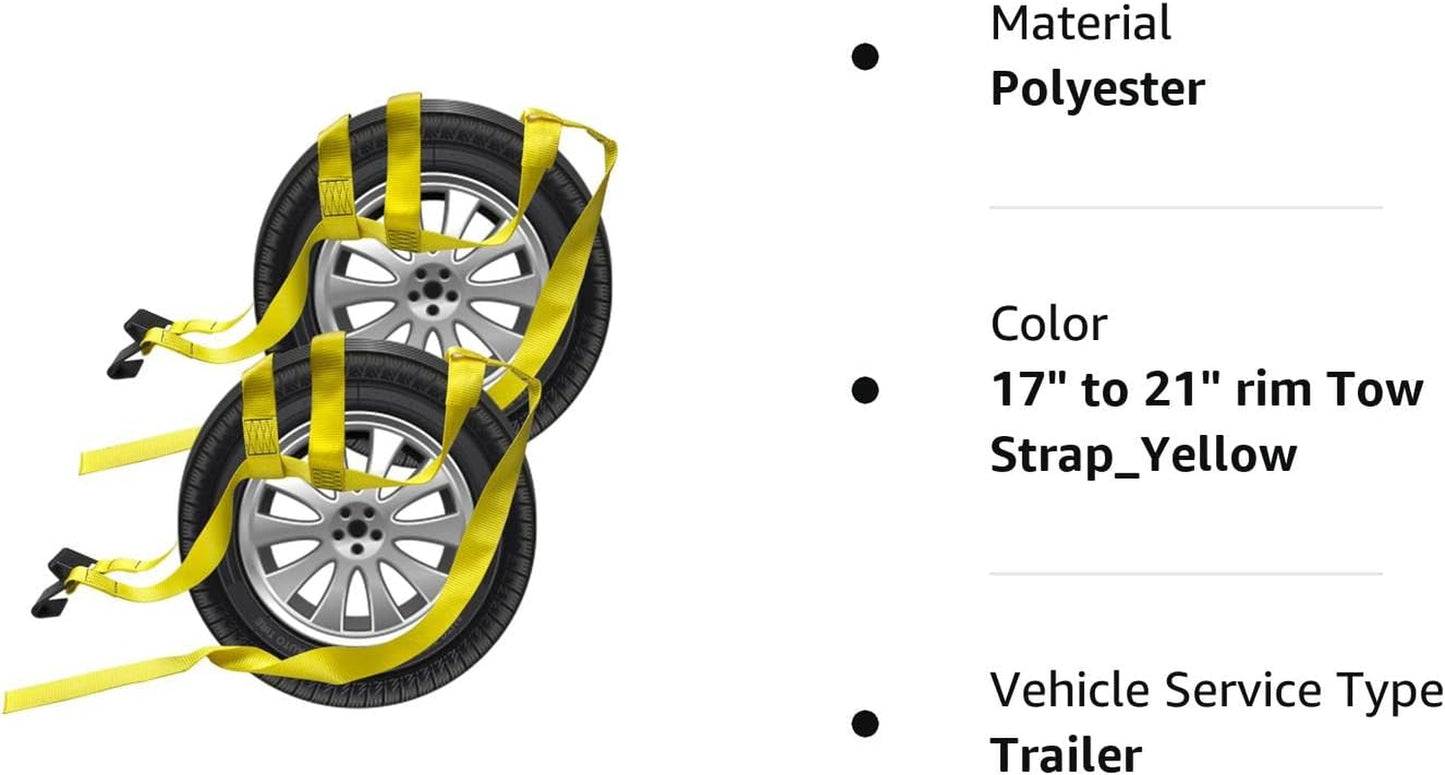 2 Pieces Tow Dolly Straps, Universal Adjustable Tie down Tow Straps 15" to 20" Rim Size Fits for Demco Kar Kaddy Dollys with 2 Flat Hooks (5" to 20" Rim Tow Strap_Yellow)