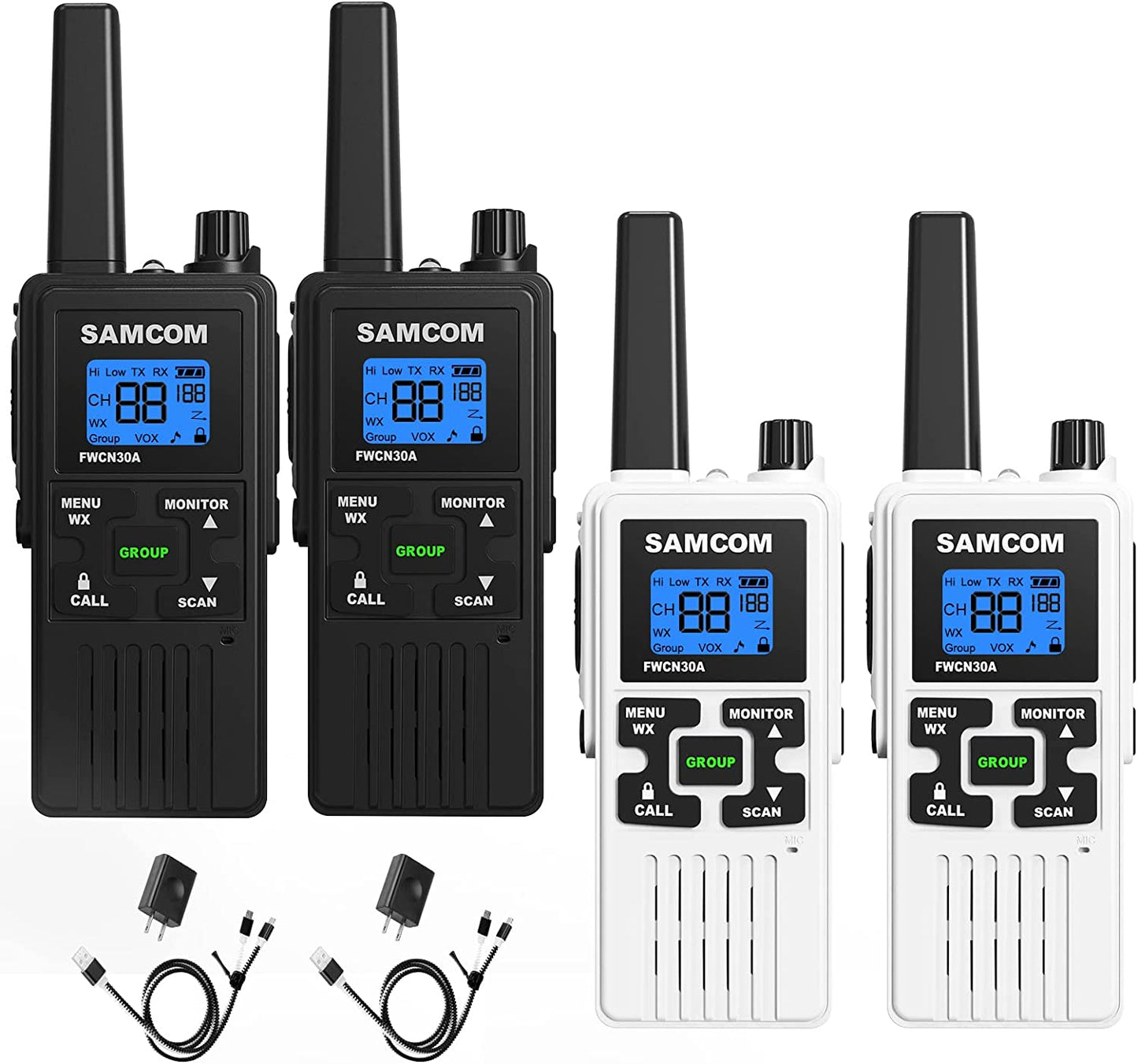 4 Long Range Walkie Talkies Rechargeable for Adults - NOAA 2 Way Radios Walkie Talkies- FRS Two Way Radios with Earpiece Group Call Flashlight VOX SCAN NOAA Weather Alert and USB Charger Battery