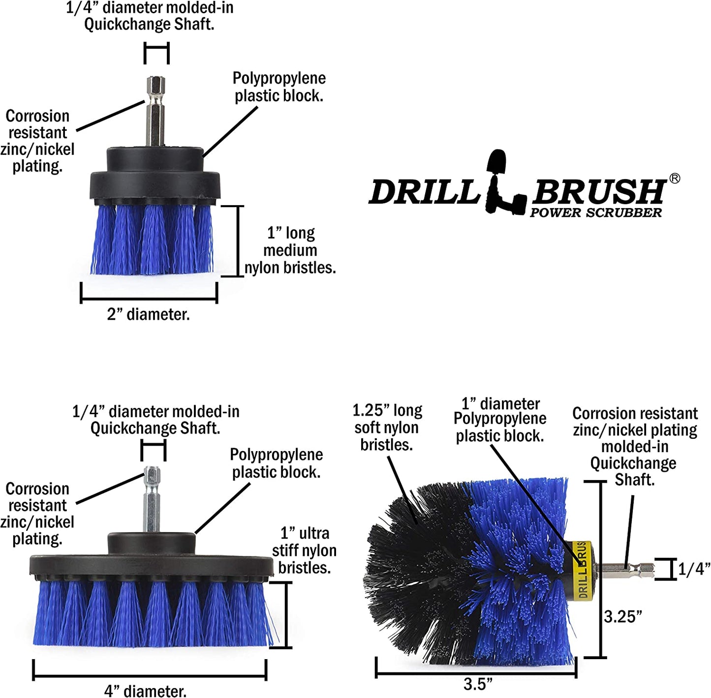 Drill Brush Boat Accessories – Kayak Cleaning Kit – Boat Drill Brush Set - Marine Scrub Brush Attachment for Drill - Rotary Cleaning Brushes for Boats by