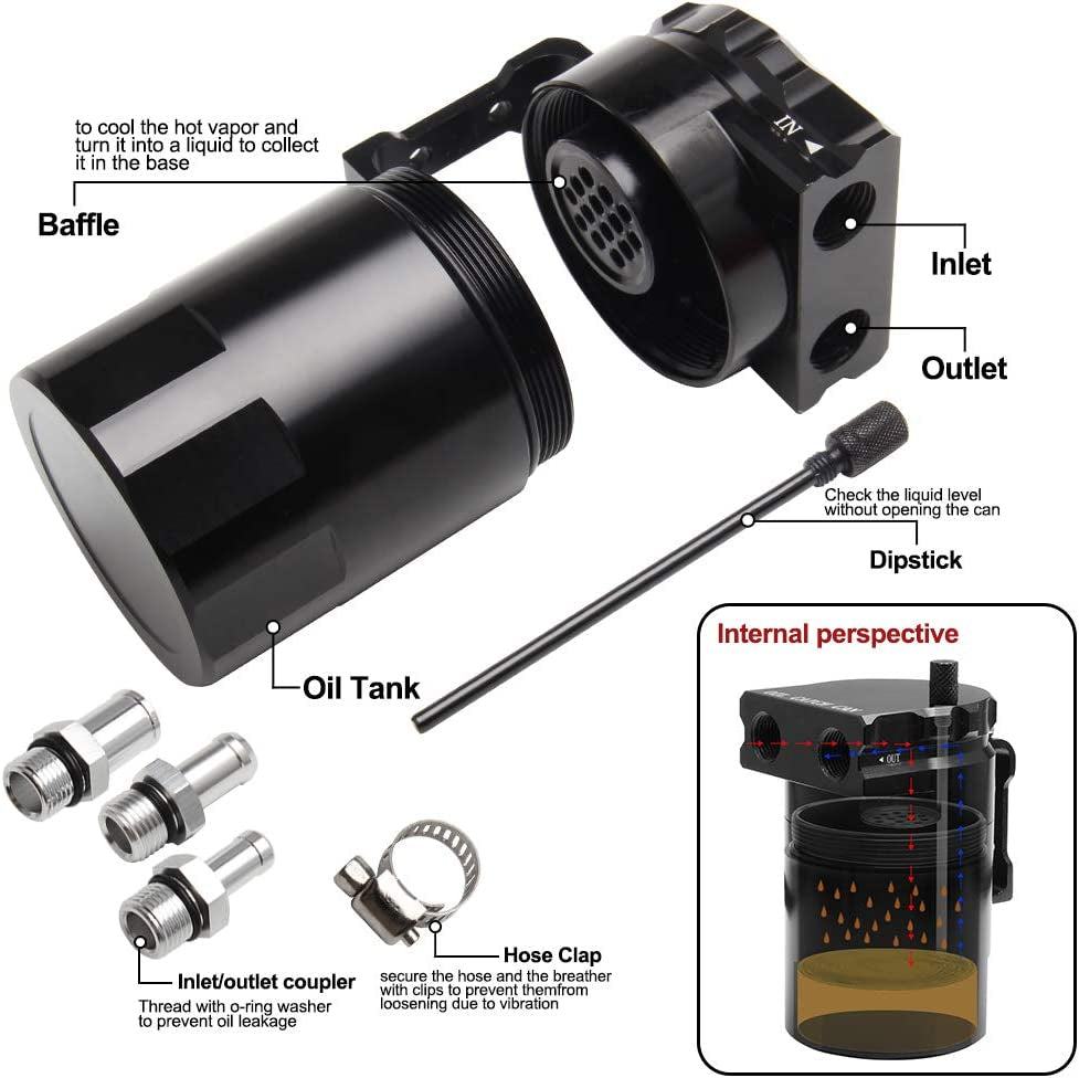 300Ml Oil Catch Can Tank Polish Baffled Aluminum Reservoir for Car Truck Engine Black