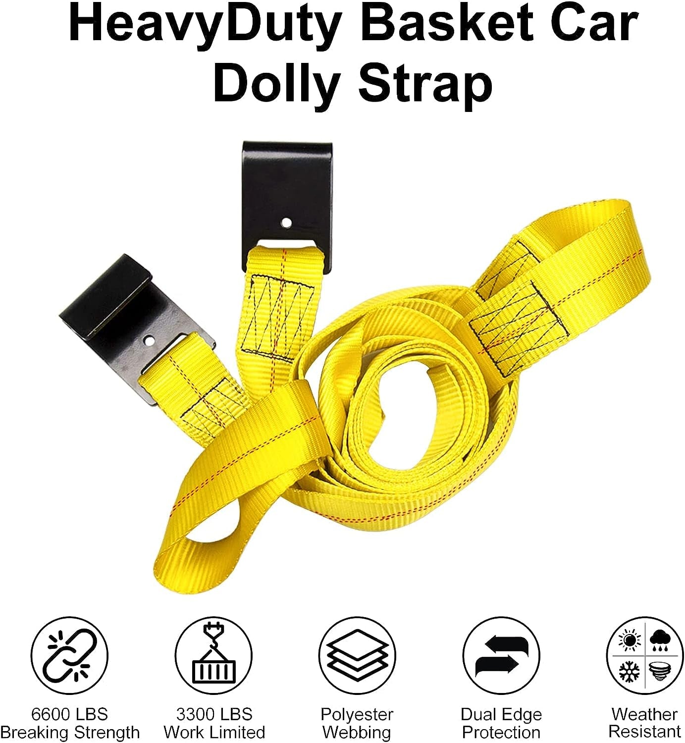 2 Pieces Tow Dolly Straps, Universal Adjustable Tie down Tow Straps 15" to 20" Rim Size Fits for Demco Kar Kaddy Dollys with 2 Flat Hooks (5" to 20" Rim Tow Strap_Yellow)