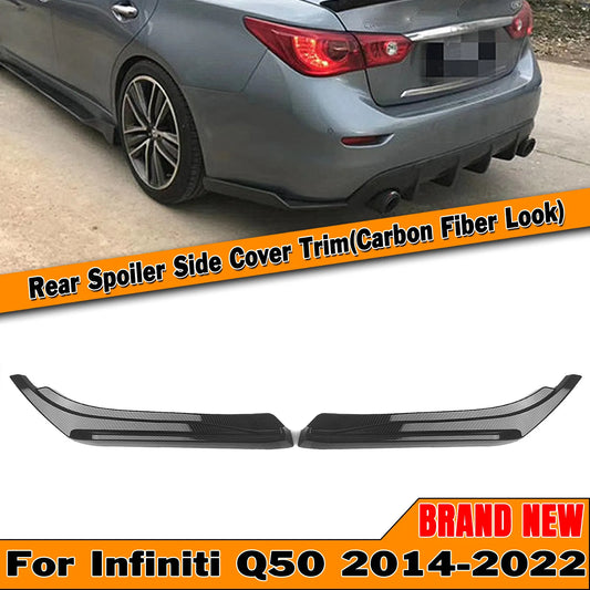 For Infiniti Q50 2014-2023 All Models Rear Bumper Side Splitter Cover Carbon Fiber Look/Gloss Black Car Boot Spoiler Guard Plate