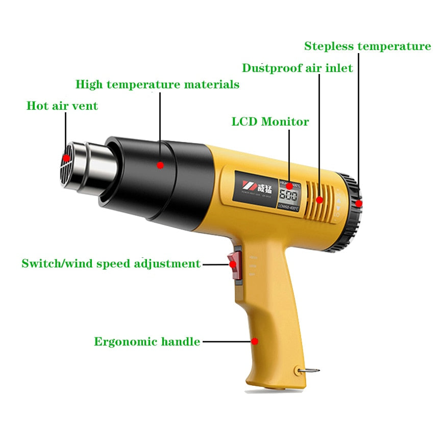 Digital Adjustable Temperature Hot Air Gun With Four Nozzles