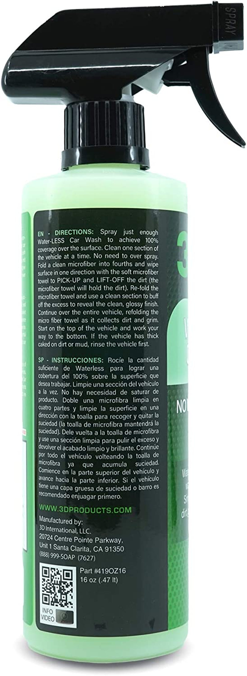 3D Waterless Car Wash - Easy Spray Waterless Detailing Spray - No Soap or Water Needed - Great on Cars, Rvs, Motorcycles & Boats 16Oz.