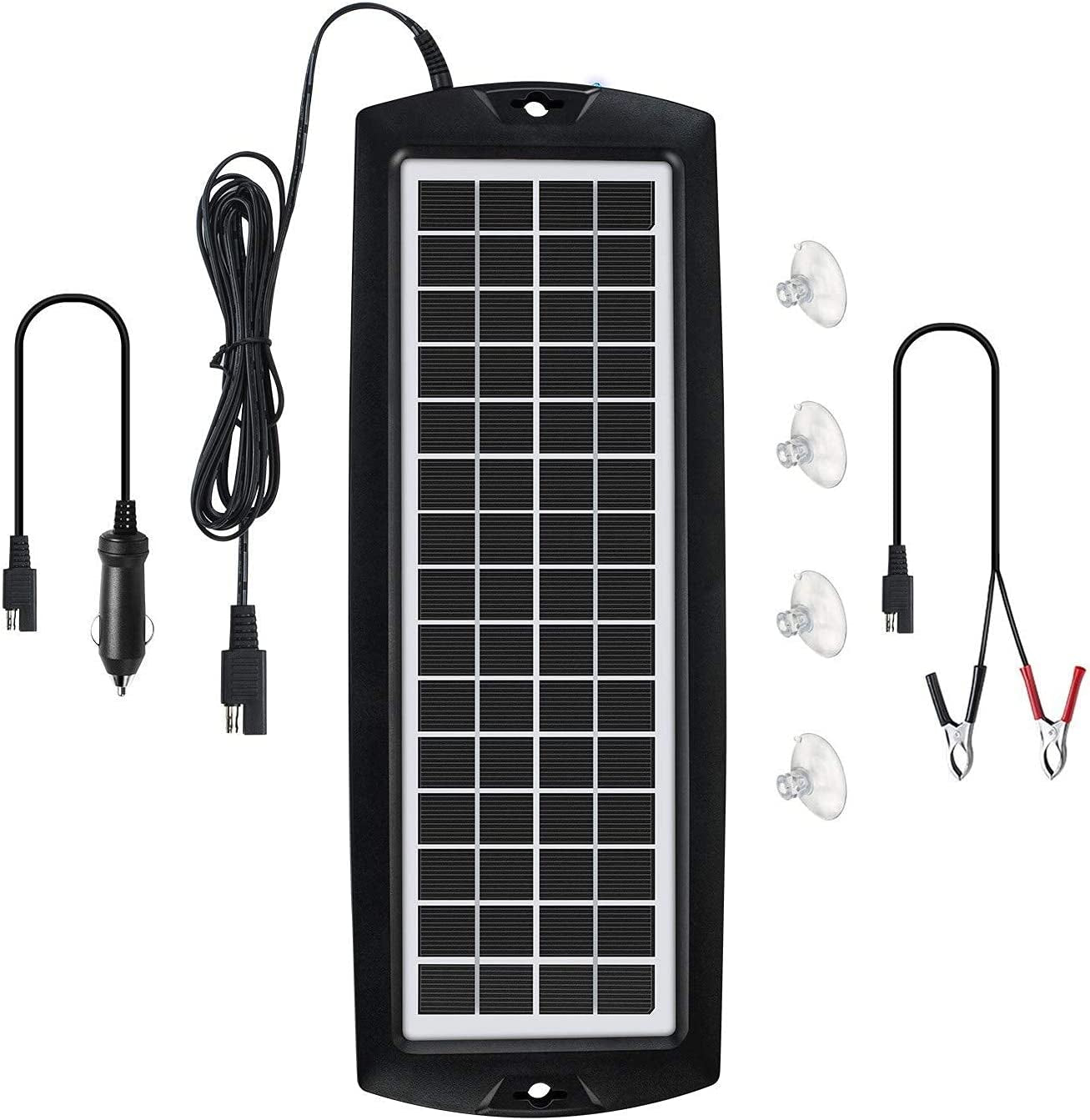 Car Battery Trickle Charger & Maintainer 5W Solar Panel Power 12V Charger Kit Portable Waterproof for Automotive RV Marine Boat Truck Motorcycle Trailer Tractor Powersports Snowmobiles