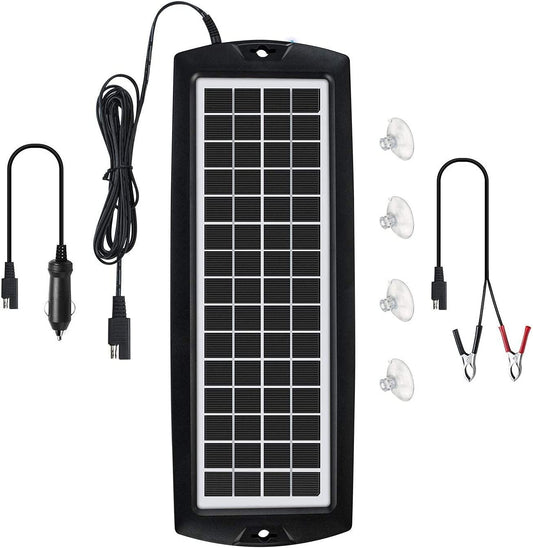 Car Battery Trickle Charger & Maintainer 5W Solar Panel Power 12V Charger Kit Portable Waterproof for Automotive RV Marine Boat Truck Motorcycle Trailer Tractor Powersports Snowmobiles