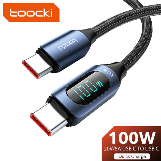 Toocki Type C to Type C Cable 100W PD Fast Charging Charger USB C to USB C Display Cable for Xiaomi POCO F3 Realme Macbook Ipad