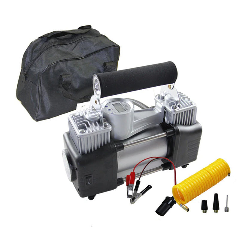12V Air Compressor for Cars SUV Light Trucks High Pressure Air Pump Twin Cylinder Metal Inflatable Auto Electric Tire Inflator