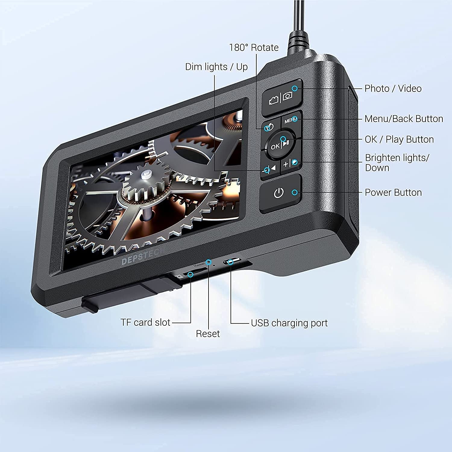 Dual Lens Industrial Endoscope, 1080P Digital Borescope Inspection Camera, 7.9Mm IP67 Waterproof Camera, Sewer Camera with 4.3" LCD Screen,7 LED Lights,16.5Ft Semi-Rigid Cable,32Gb Card-Black