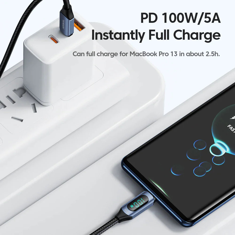 Toocki Type C to Type C Cable 100W PD Fast Charging Charger USB C to USB C Display Cable for Xiaomi POCO F3 Realme Macbook Ipad