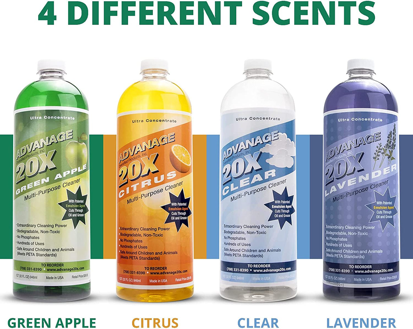 ADVANAGE the Wonder Cleaner 20X Multi-Purpose Ultra Concentrated Formula, Makes 20 Quarts, Green Apple Scented, 32 Fluid Ounce 1 Quart