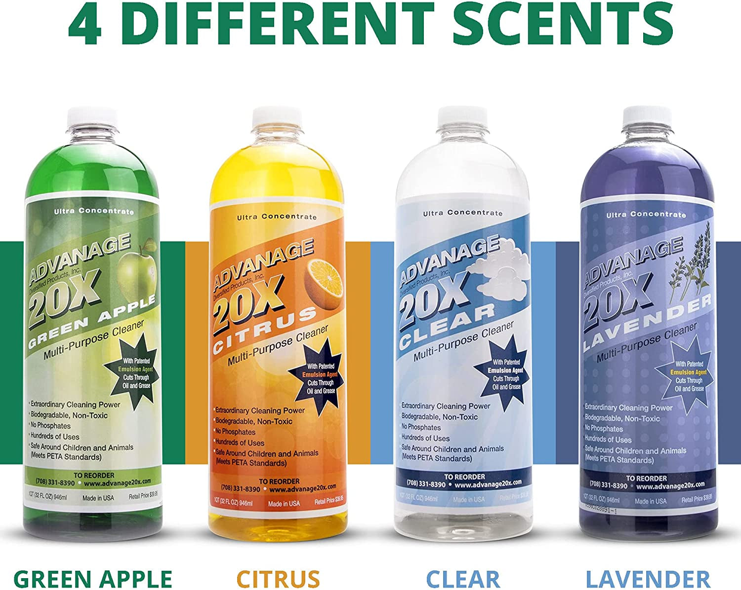 ADVANAGE the Wonder Cleaner 20X Multi-Purpose Ultra Concentrated Formula, Makes 20 Quarts, Green Apple Scented, 32 Fluid Ounce 1 Quart