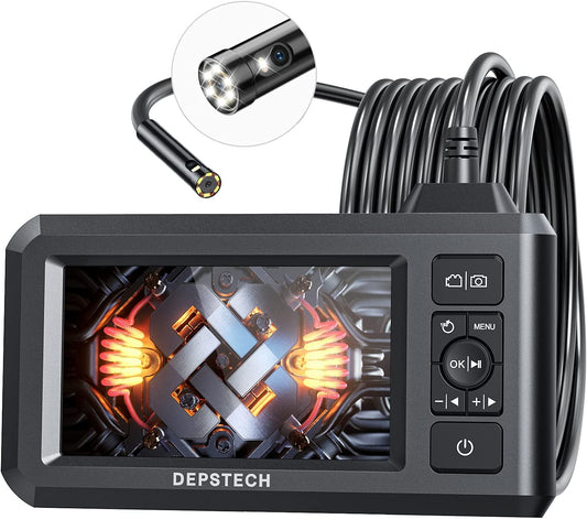 Dual Lens Industrial Endoscope, 1080P Digital Borescope Inspection Camera, 7.9Mm IP67 Waterproof Camera, Sewer Camera with 4.3" LCD Screen,7 LED Lights,16.5Ft Semi-Rigid Cable,32Gb Card-Black