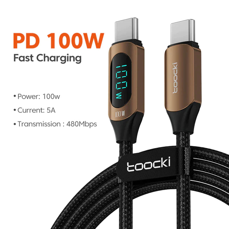 Toocki Type C to Type C Cable 100W PD Fast Charging Charger USB C to USB C Display Cable for Xiaomi POCO F3 Realme Macbook Ipad