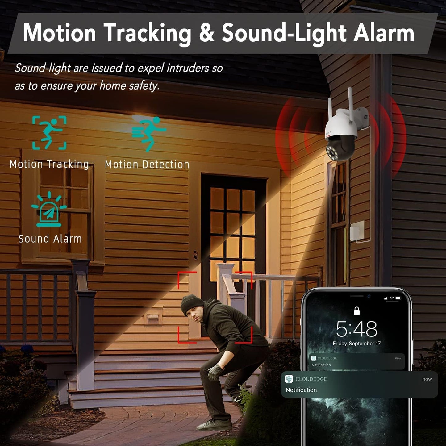 2Packs, 2K Wifi Outdoor Security Cameras Pan-Tilt 360° View, 3MP Surveillance Cameras with Motion Detection and Siren, 2-Way Audio, Full Color Night Vision, Waterproof