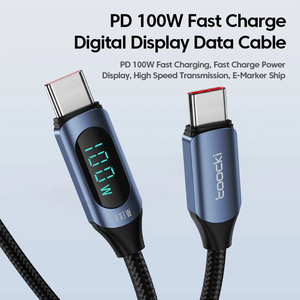 Toocki Type C to Type C Cable 100W PD Fast Charging Charger USB C to USB C Display Cable for Xiaomi POCO F3 Realme Macbook Ipad