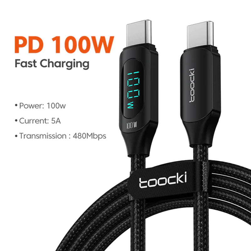 Toocki Type C to Type C Cable 100W PD Fast Charging Charger USB C to USB C Display Cable for Xiaomi POCO F3 Realme Macbook Ipad