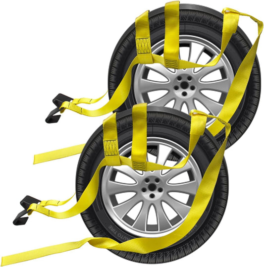 2 Pieces Tow Dolly Straps, Universal Adjustable Tie down Tow Straps 15" to 20" Rim Size Fits for Demco Kar Kaddy Dollys with 2 Flat Hooks (5" to 20" Rim Tow Strap_Yellow)