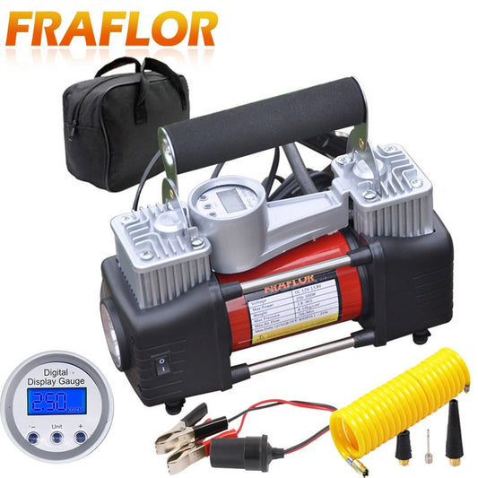 12V Air Compressor for Cars SUV Light Trucks High Pressure Air Pump Twin Cylinder Metal Inflatable Auto Electric Tire Inflator