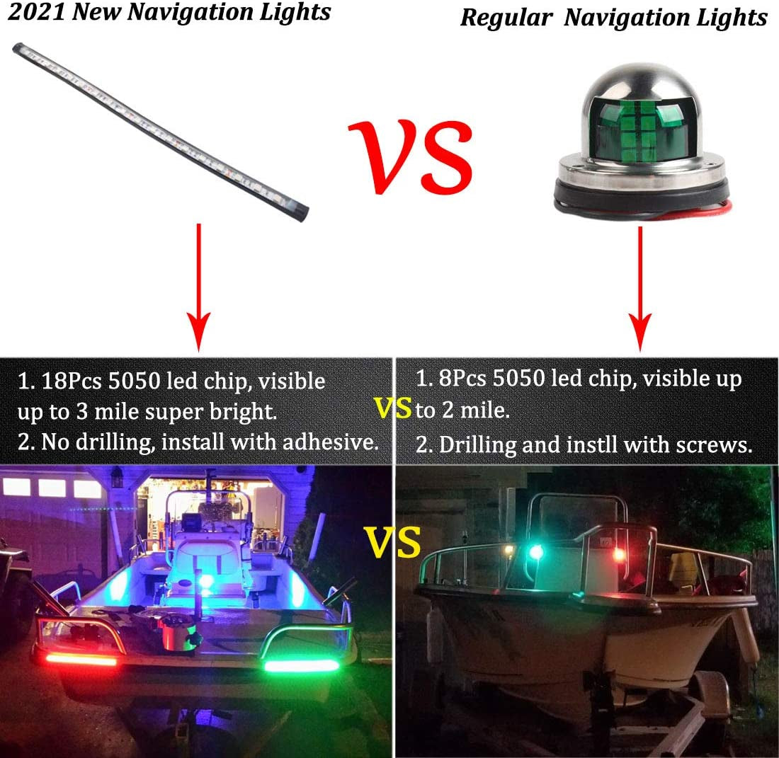 Navigation Lights for Boats Led, Boat Red and Green Bow Lights, Boat Night Fishing Lights, Deck Lights, IP67 Waterproof for Pontoon Boat Bas Boat Dinghy Kayak Jon Boat Yacht