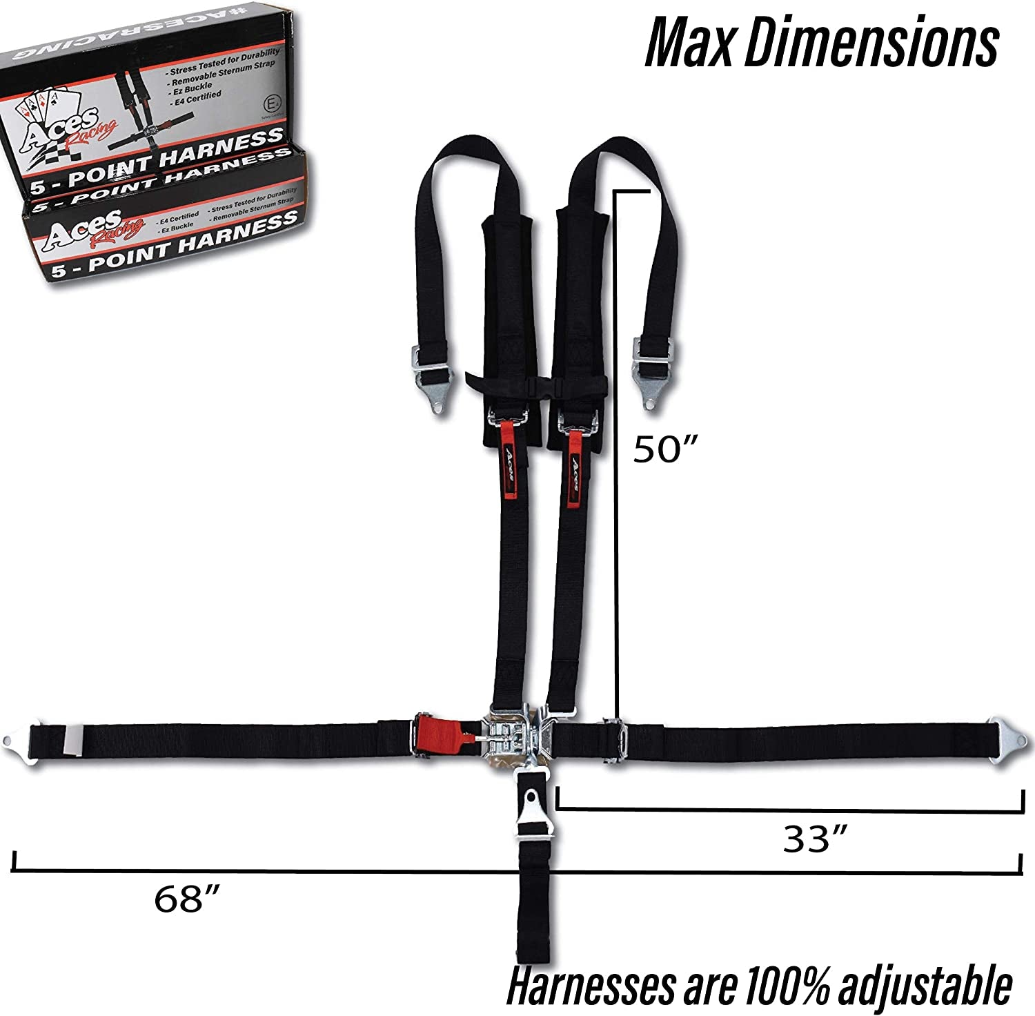 5 Point Harness with 2 Inch Padding E4 Certified (Silver)