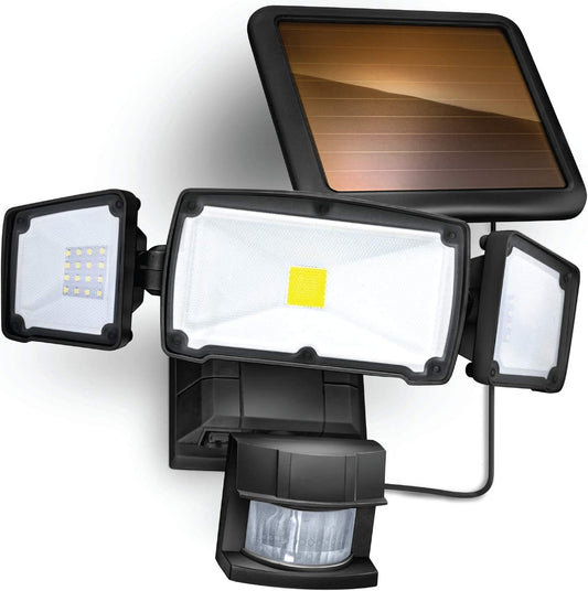 Solar Flood Lights Outdoor 1500 Lumens, 180 Degree Motion Sensor Activated Security Lights Cover 40 Feet Distance, Triple Head 6000K LED Light, Weather Assistant, No Wiring Required