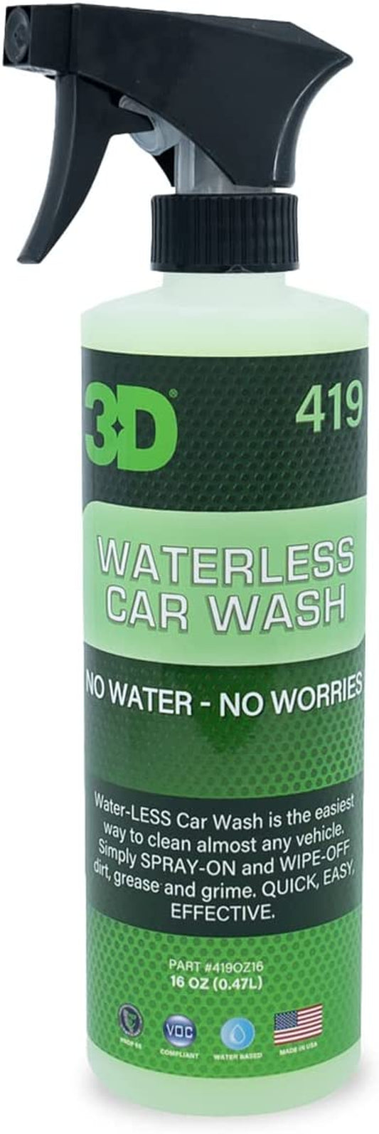 3D Waterless Car Wash - Easy Spray Waterless Detailing Spray - No Soap or Water Needed - Great on Cars, Rvs, Motorcycles & Boats 16Oz.